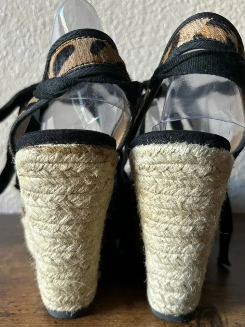 NEW! Charles David Leopard Animal Print Calf Hair Espadrilles Wedge Sandals